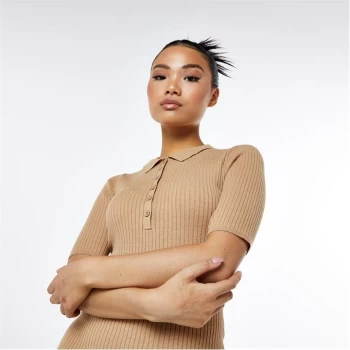 Image of Jack Wills Ribbed Button Up Polo Top - Brown