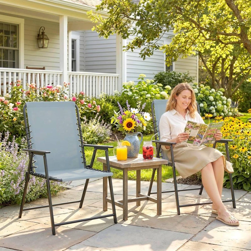 Image of OUTSUNNY Folding Garden Chairs, Outdoor Chairs Set of 2, Light Grey Light Grey Unisex
