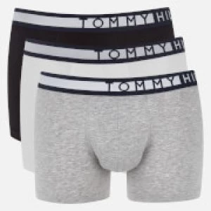 Image of Tommy Hilfiger Mens 3 Pack Trunk Boxer Shorts - Black/White/Grey Heather - M