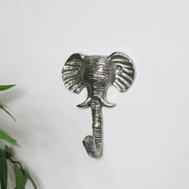 Image of Melody Maison Silver Elephant Head Wall Hook Metallic Silver unisex