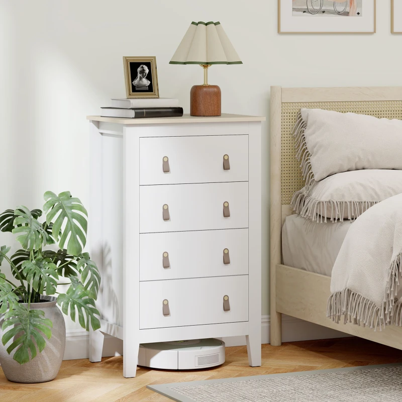 Image of HOMCOM HOMCOM Bedroom Chest of Drawers, 4 Drawers with PU Leather Handles in White White One Size Unisex 5063603762770