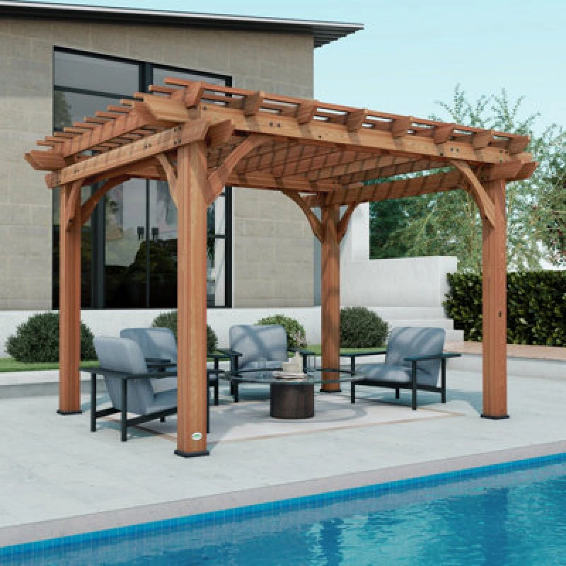 Image of Backyard Discovery Cedar Wood Trellis Roof Outdoor Patio Pergola 3.7M X 3.1M (12ft X 10ft)
