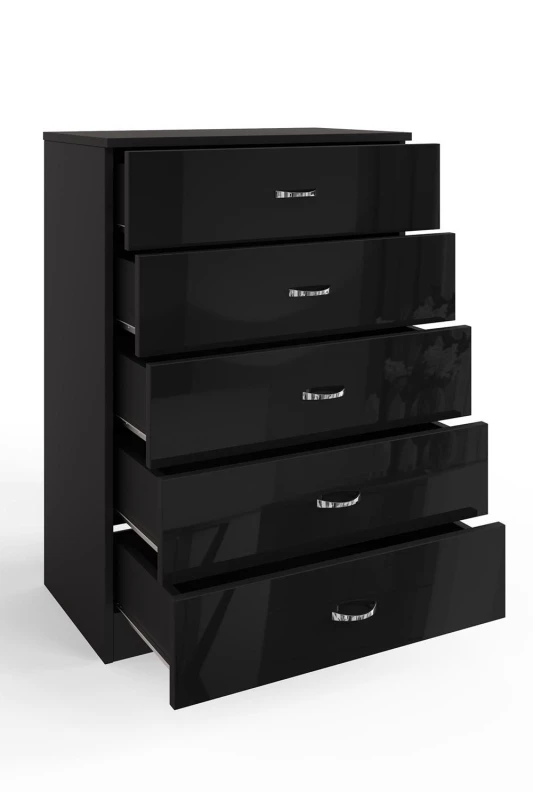 Image of FWStyle FWStyle 5 Drawer Tall High Gloss Chest Of Drawers in Black One Size Unisex 5056413121073