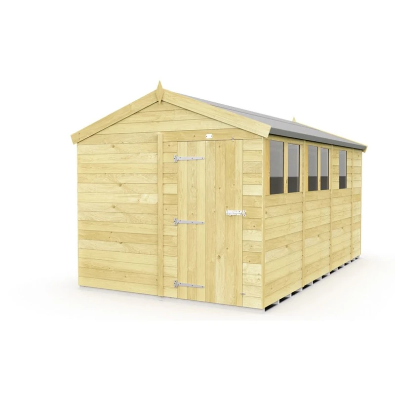 Image of Buttercup Farm 8 x 13 Feet Apex Shed - Single Door W/ Windows - L387 x W231 x H217cm in Brown Brown Unisex