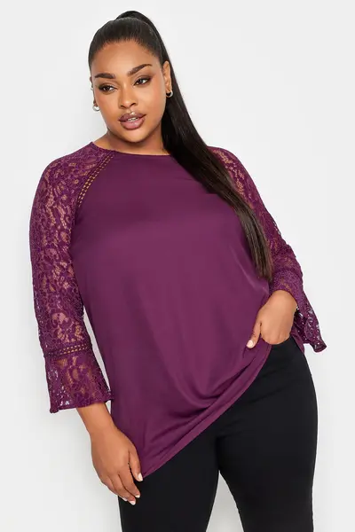 Image of Yours Flute Sleeve Top Purple
