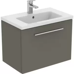 Image of Ideal Standard i. life S Compact Wall Hung Unit with Basin Matt 600mm with Brushed Chrome Handle in Quartz Grey