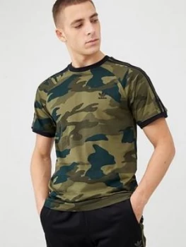 Image of Adidas Originals Camo Print 3 Stripe California T-Shirt - Multi