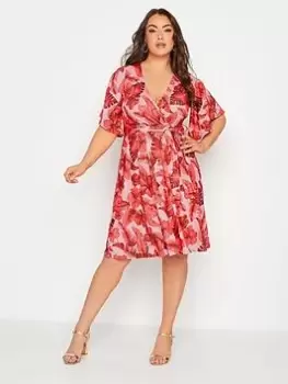 Image of Yours Tropical Floral Wrap Dress, Pink, Size 20, Women