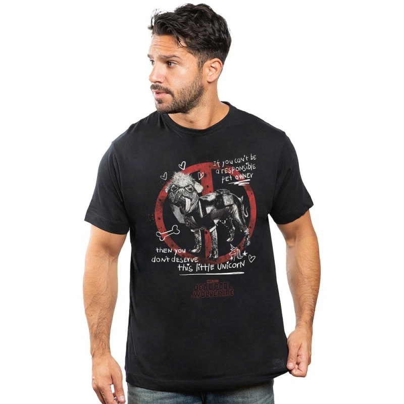 Image of Deadpool Deadpool Men Unicorn Dogpool T-Shirt in Black Size: Medium Black M Male 5052777058376