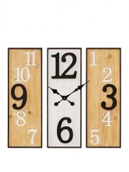 Image of Large 3 Panel Metal & Wooden Wall Clock