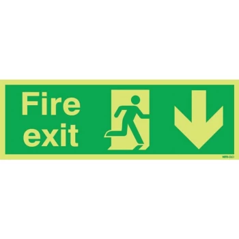 Image of Fire Exit Arrow Down Photoluminescent Vinyl Sign - 450 X 150MM - Sitesafe