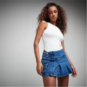 Image of Missguided Recycled Racer Neck Rib Knit Bodysuit - White