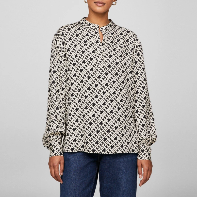 Image of Tommy Hilfiger Womens Fluid Long-Sleeve Blouse Monogram female 8 (XS)