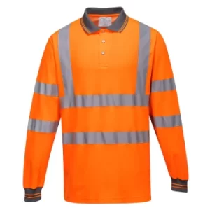 Image of Portwest Class 3 Hi Vis Cotton Comfort Long Sleeved Polo Shirt Orange S