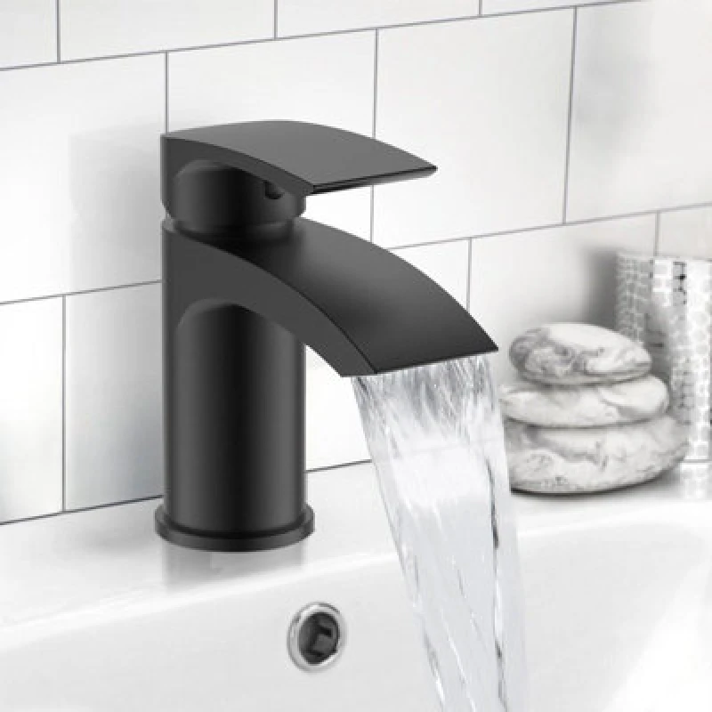 Image of Nes Home Vago Modern Cloakroom Matte Black Basin Sink Mono Mixer Tap Black unisex