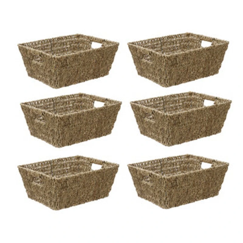 Image of Jvl Large Hand Woven Seagrass Rectangular Storage Baskets, 14L, Set Of 6 15-407-6