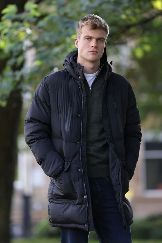 Image of Brave Soul Brave Soul Men Longline Hooded Padded Jacket in Black Size: Medium Black M Male 5059534550043