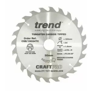 Image of Trend CSB/19024TC Craft Saw Blade 190Mm X 24 Teeth X 30 X 1.55 For Dcs575