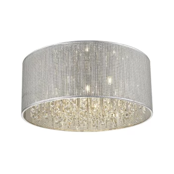 Image of 6 Light Small Flush Ceiling Light Silver, Crystal Glass, G9 - Spring Lighting