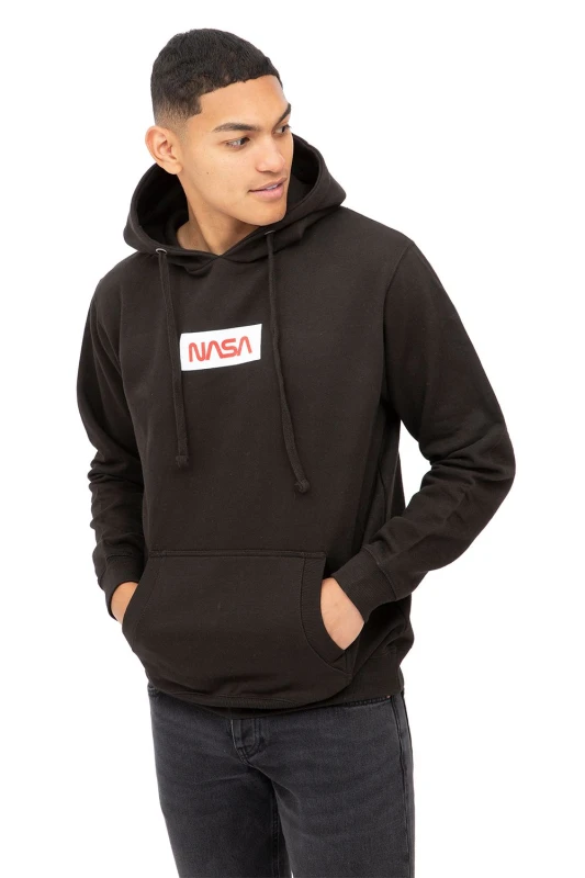 Image of NASA Box Logo Cotton Hoodie Black male