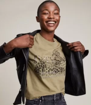 Image of AllSaints Womens Lep Anna T-Shirt, Dusty Olive Green, Size: 8