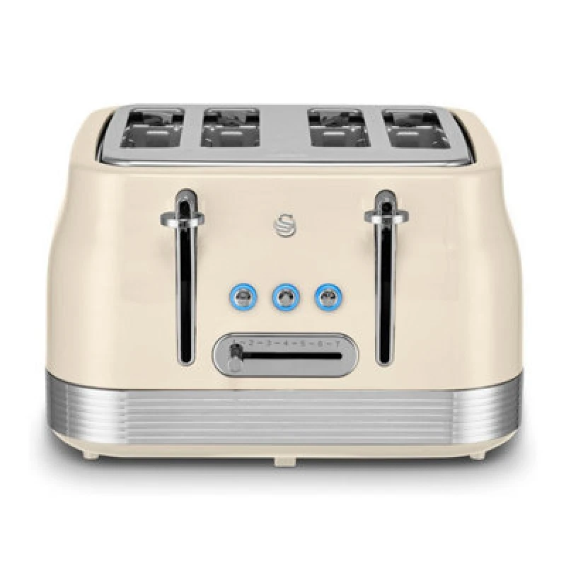 Image of Swan Retro 4-Slice Toaster Cream 7 Browning Levels Defrost Reheat Cancel 1860W