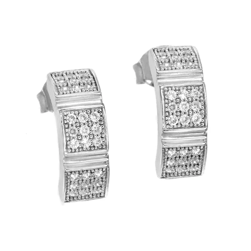 Image of Jewelco London Sterling Silver CZ Triple Block Drop Earrings - RE5834 Silver female