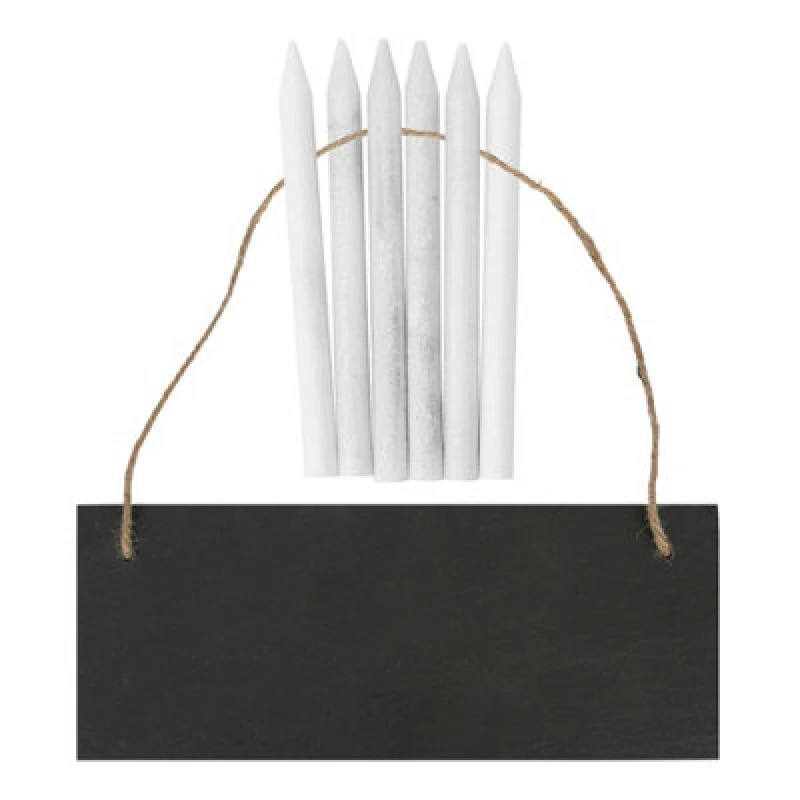 Image of Nicola Spring Rectangle Slate Memo Board With Rope & Chalk Pencils - 25Cm X 10Cm - Black