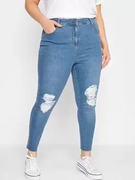 Image of Yours Clothing Rip Knee Ava Skinny Jean Blue Size 32, Women