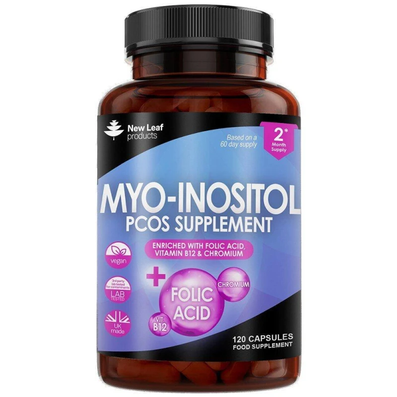 Image of New leaf health Myo-Inositol PCOS Supplement - Myo-Inositol 120 Capsules + Folic Acid, B12 & Chromium Lilac unisex