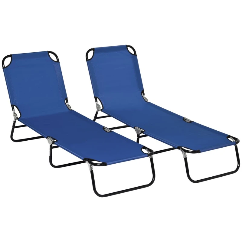 Image of Outsunny Folding Sun Loungers Set of 2 with Adjustable Backrest, Blue 84G-182V00BU