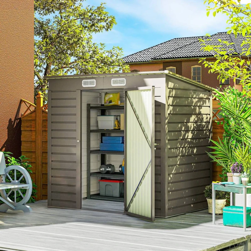 Image of Outsunny 6 X 4ft Galvanised Metal Garden Shed With Lockable Door, Grey 84H-119V00LG