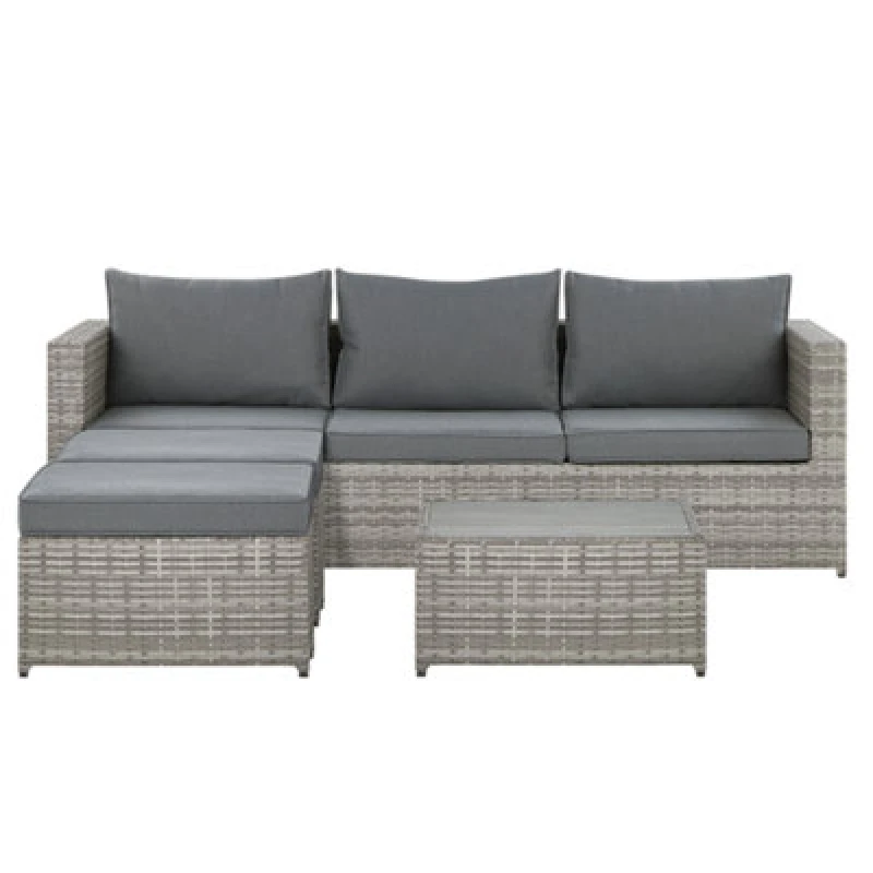 Image of Beliani Garden Corner Sofa With Table 5 Seater Sabbia Left Hand Modular Pe Rattan Light Grey