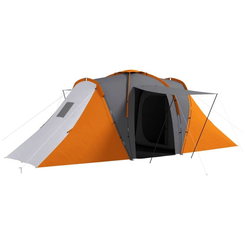 Image of Outsunny 4-6 Man Camping Tent with 2 Bedroom and Living Area Orange