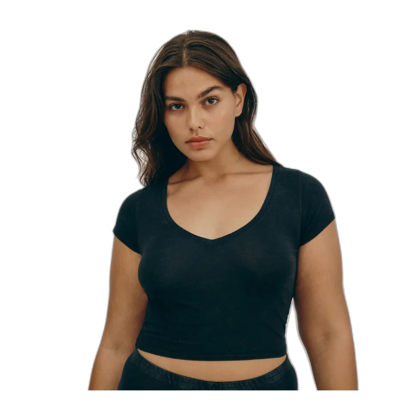 Image of Organic Basics Womens v-neck T-Shirt Organic Basics Core Baby Noir Female S