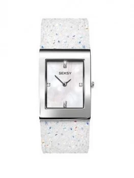 Image of Seksy Seksy Rocks Mother Of Pearl Tank Dial White Rocks Strap Ladies Watch
