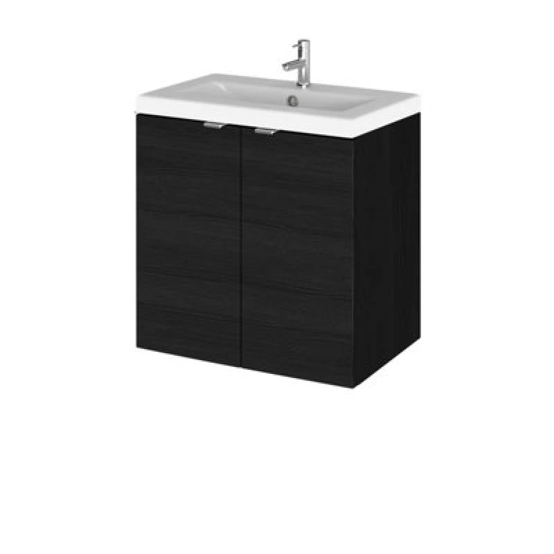 Image of Hudson Reed Fusion Wall Hung 2 Door Vanity Unit & Ceramic Basin, Sink Vanity Unit, Charcoal Black, 500mm