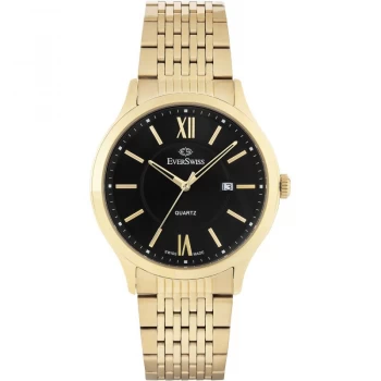 Image of EverSwiss Black and Gold Watch - 5750-ggb