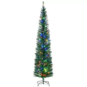Image of HOMCOM 7.5' Artificial Prelit Christmas Trees Holiday Decor with Colourful LED Lights, Pencil Shape, Steel Base