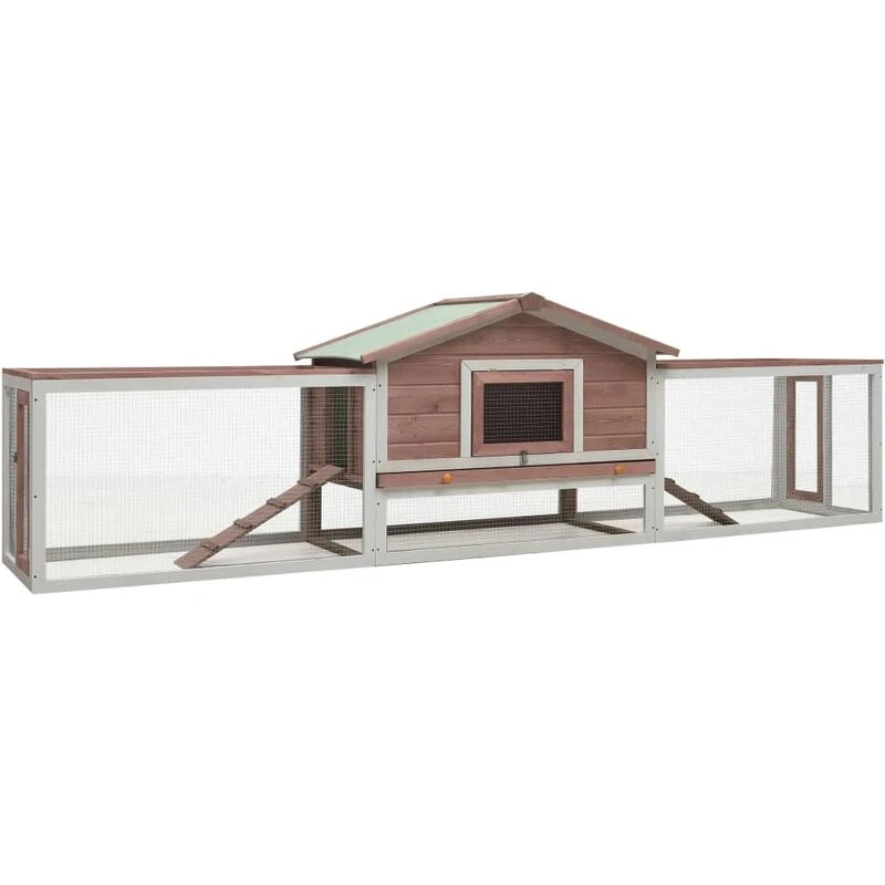 Image of vidaXL Solid Pine & Fir Wood Rabbit Hutch Mocha Outdoor Wooden Rabbit House