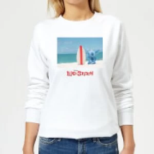Image of Disney Lilo And Stitch Surf Beach Womens Sweatshirt - White - S