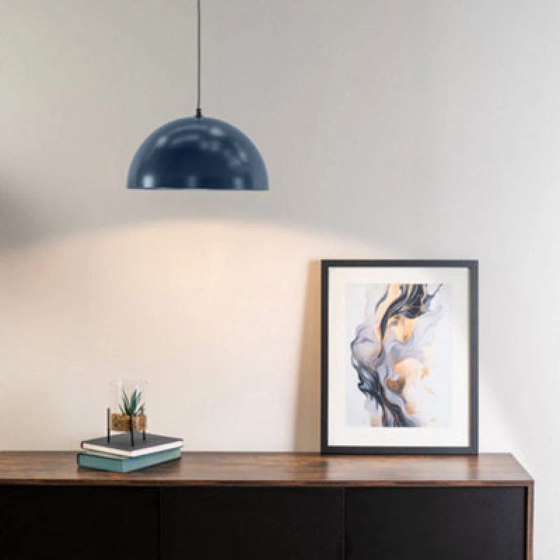 Image of ValueLights Stassi Mushroom Dome Metal Drop Hanging Pendant Ceiling Light with LED Bulb Navy