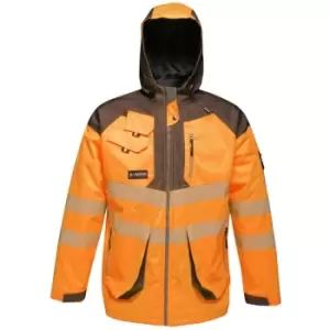 Image of Regatta Mens Hi-Vis Waterproof Reflective Parka Jacket (M) (Orange/Grey) - Orange/Grey
