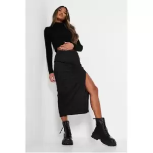 Image of I Saw It First Leopard Print Rib Side Split Midi Skirt - Brown