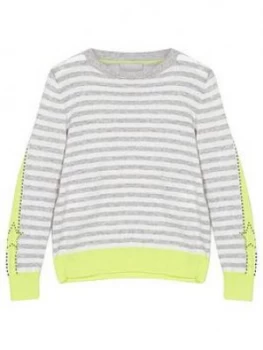 Image of Mintie by Mint Velvet Girls Stud Stripe Jumper - Grey, Size Age: 9-10 Years, Women