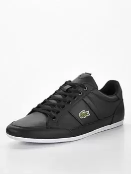 Image of Lacoste Mens Chaymon Synthetic and Leather Trainers Size 6 UK Black & White