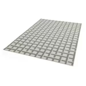 Image of Antibes AN03 White Grey Grid 200cm x 290cm Rectangle - Grey and Ivory