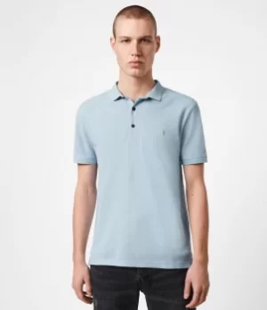 Image of AllSaints Mens Reform Short Sleeve Polo Shirt, Pacific Blue, Size: S