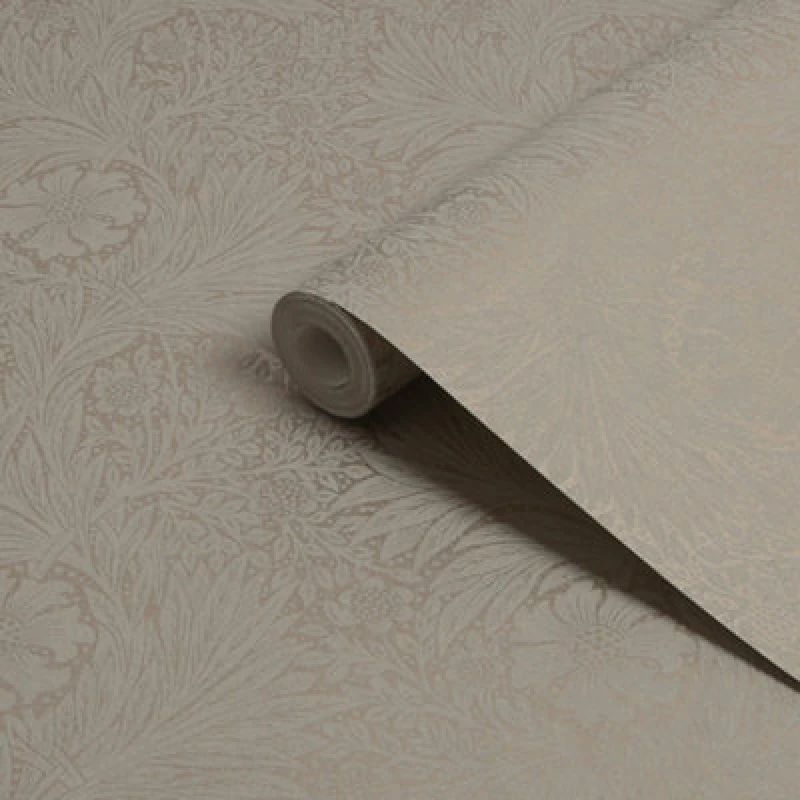Image of William Morris Gallery Collection Fibrous Neutral Marigold Metallic Effect Smooth Wallpaper