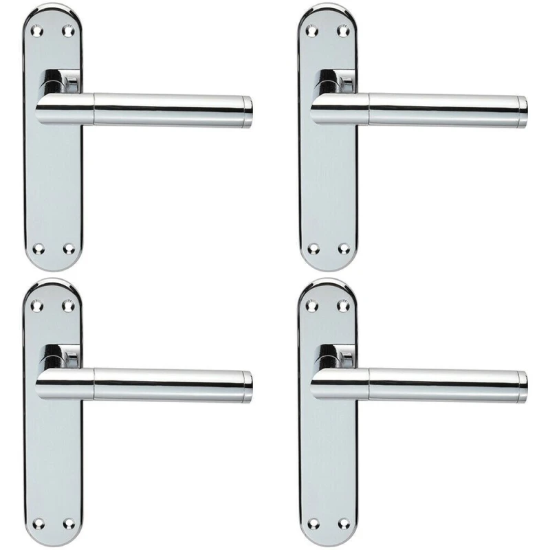 Image of Loops 4x Round Bar Lever on Latch Backplate Door Handle 180 x 40mm Polished Chrome Multi